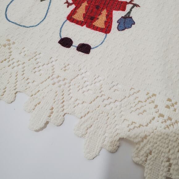 Vtg Christmas Snowmen Holiday Cross-Stitch Lace‎ Runner 14x30 - Picture 3 of 8